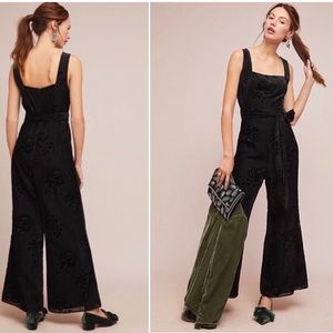 Anthropologie Floral Velvet Jumpsuit Black Size 10